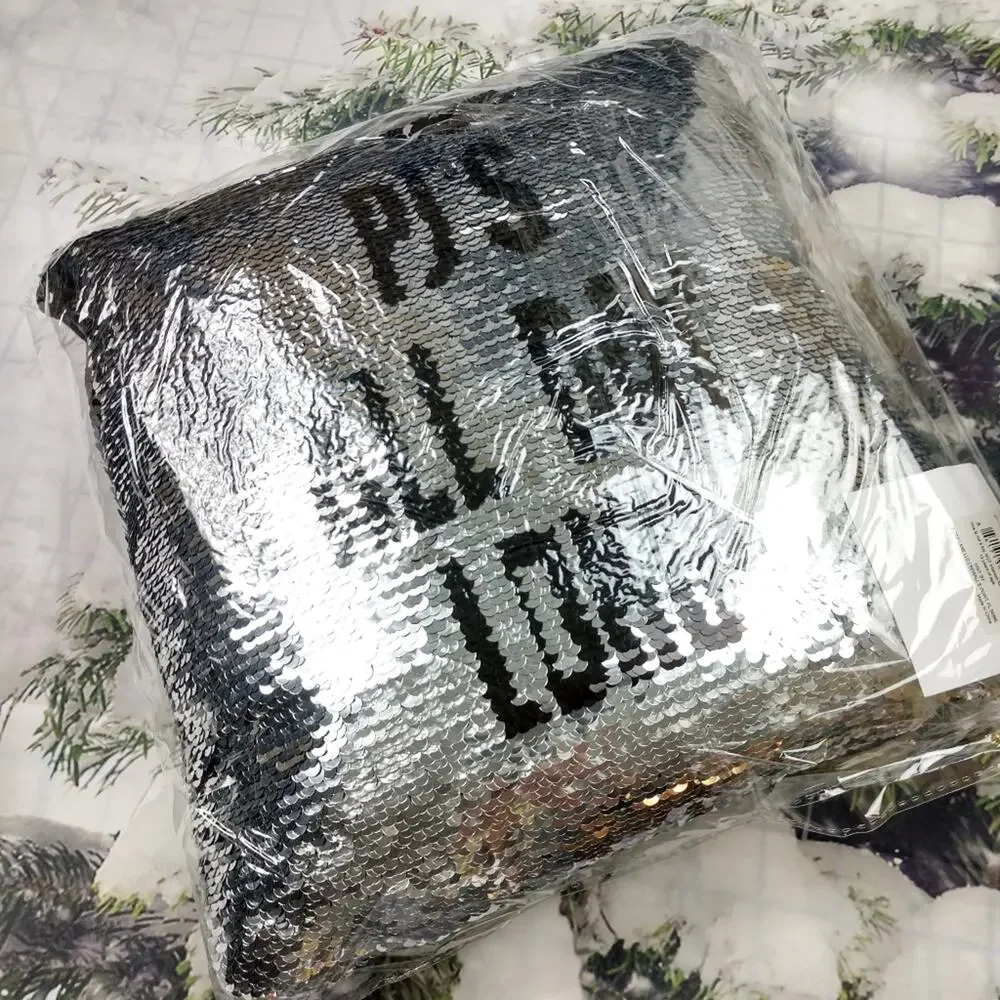 PJs All Day Long Flip Silver Sequin Throw Pillow